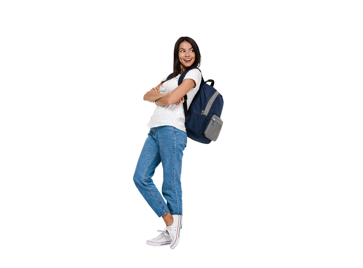 Woman physical therapist with backpack who is happy with Careers at Voyage Talent Solutions